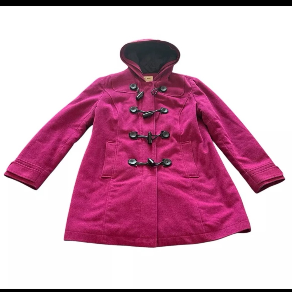 L.L. Bean Duffle Toggle Coat Womens S Petite Jacket Wool Pink Hooded Gorpcore